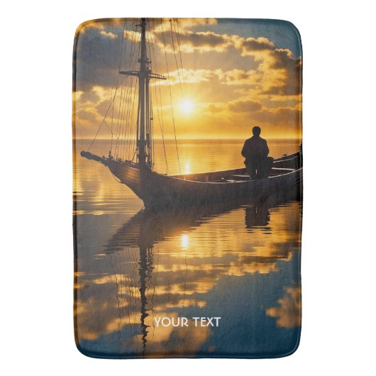 ファンタジーかわいいボートサンセットシー バスマット (正面縦)