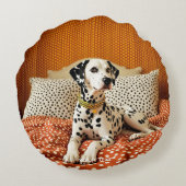 ファンタジーかわいいポルカドッグドット ラウンドクッション (裏面)