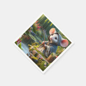 ファンタジーかわいいマウス魚釣りの花 スタンダードカクテルナプキン (角)
