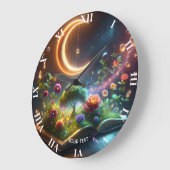 ファンタジーかわいいムーンガーデンブック ラージ壁時計 (傾斜)