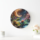 ファンタジーかわいいムーンガーデンブック ラージ壁時計 (ホーム)