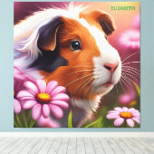 ファンタジーかわいいモルモット花 キャンバスプリント (インサイチュ (ウッドフロア))