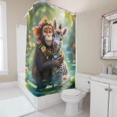 ファンタジーかわいいモンキーゼブラハグ シャワーカーテン (インサイチュ)