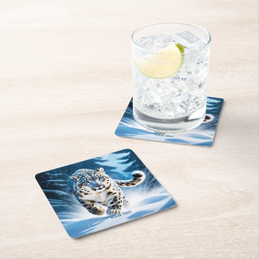 ファンタジーかわいいユキランニングヒョウ スクエアペーパーコースター (インサイチュ)