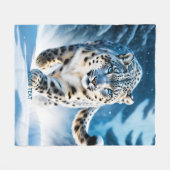 ファンタジーかわいいユキランニングヒョウ フリースブランケット (正面(横))