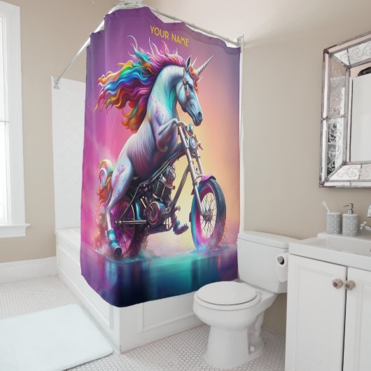 ファンタジーかわいいユニコーン乗り自転車 シャワーカーテン (インサイチュ)