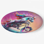 ファンタジーかわいいユニコーン乗り自転車 ペーパープレート (アングル)