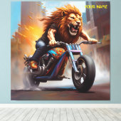 ファンタジーかわいいライオン乗り自転車 キャンバスプリント (インサイチュ (ウッドフロア))