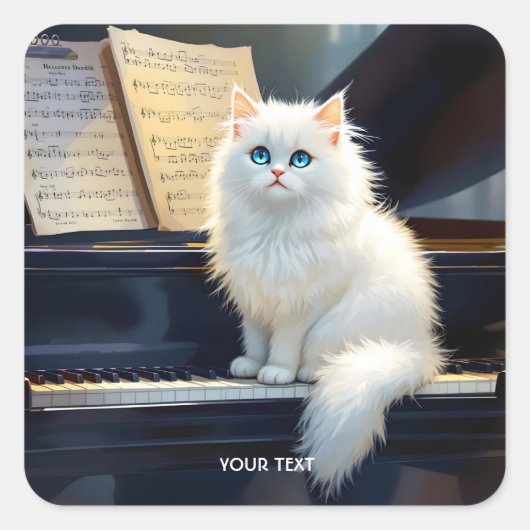 ファンタジーかわいいラグドール猫オンピアノ スクエアシール (正面)