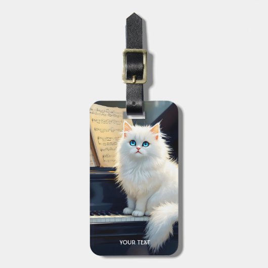 ファンタジーかわいいラグドール猫オンピアノ ラゲッジタグ (正面縦)