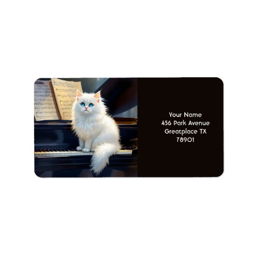 ファンタジーかわいいラグドール猫オンピアノ ラベル (正面)