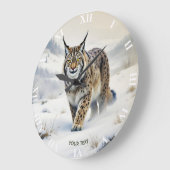 ファンタジーかわいいリンクス冬の雪 ラージ壁時計 (傾斜)