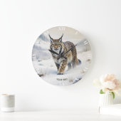 ファンタジーかわいいリンクス冬の雪 ラージ壁時計 (ホーム)