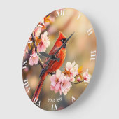 ファンタジーかわいいレッドバードさくらんぼ ラージ壁時計 (傾斜)