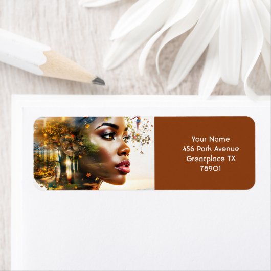 ファンタジーかわいいレディーアフリカの風景 ラベル (インサイチュ)