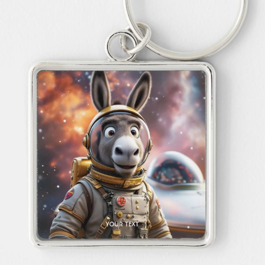ファンタジーかわいいロバ宇宙飛行士宇宙 キーホルダー (正面)