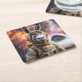 ファンタジーかわいいロバ宇宙飛行士宇宙 スクエアペーパーコースター (アングル)