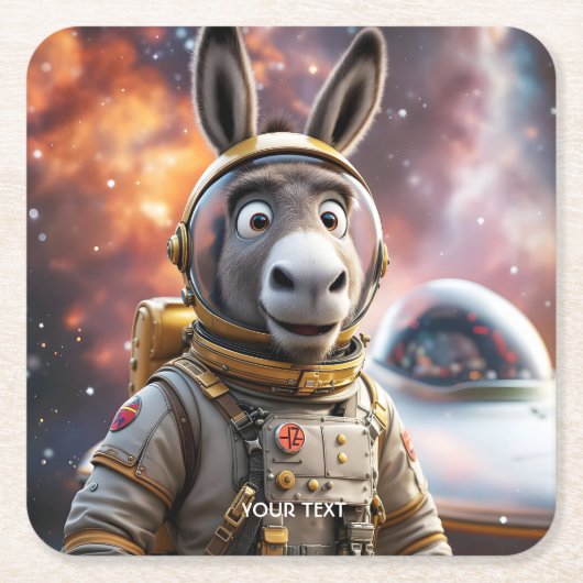 ファンタジーかわいいロバ宇宙飛行士宇宙 スクエアペーパーコースター (正面)