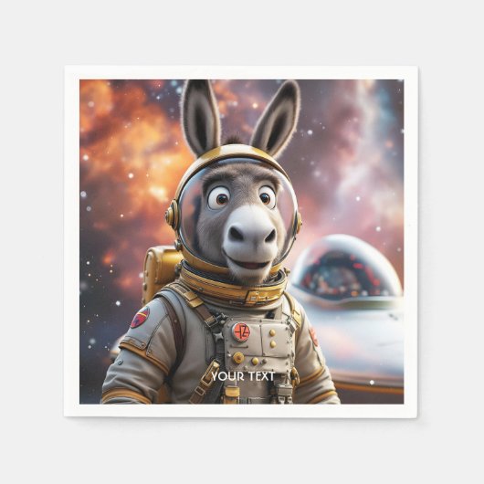 ファンタジーかわいいロバ宇宙飛行士宇宙 スタンダードカクテルナプキン (正面)
