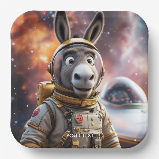 ファンタジーかわいいロバ宇宙飛行士宇宙 ペーパープレート (正面)
