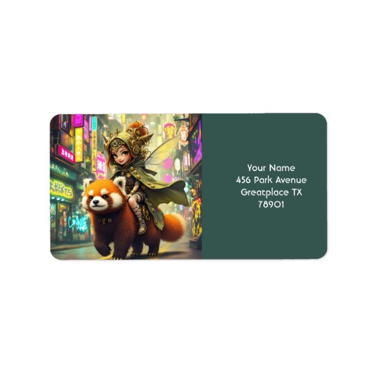 ファンタジーかわいいワイルドパンダ乗り ラベル (正面)