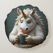 ファンタジーかわいいワッキーユニコーンコーヒー ラウンドクッション (裏面)