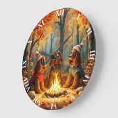 ファンタジーかわいい三匹の秋犬 ラージ壁時計 (傾斜)