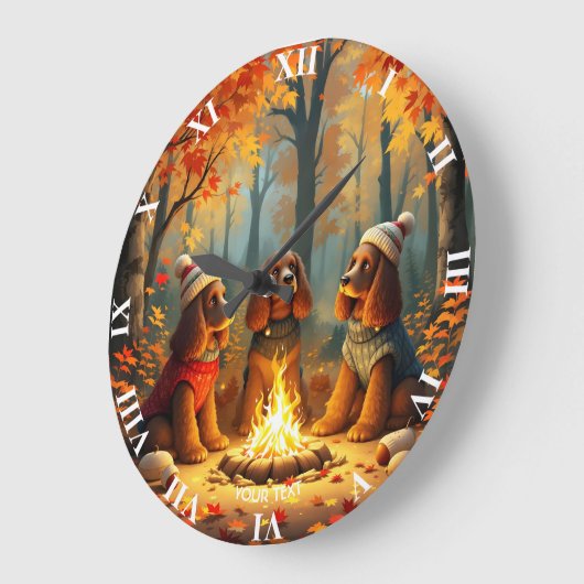 ファンタジーかわいい三匹の秋犬 ラージ壁時計 (傾斜)