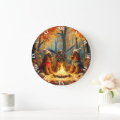 ファンタジーかわいい三匹の秋犬 ラージ壁時計 (ホーム)