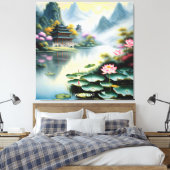 ファンタジーかわいい中国の鮮やかな湖の水色 キャンバスプリント (インサイチュ (寝室))