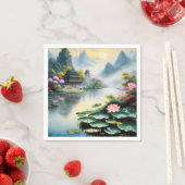 ファンタジーかわいい中国の鮮やかな湖の水色 スタンダードカクテルナプキン (インサイチュ)