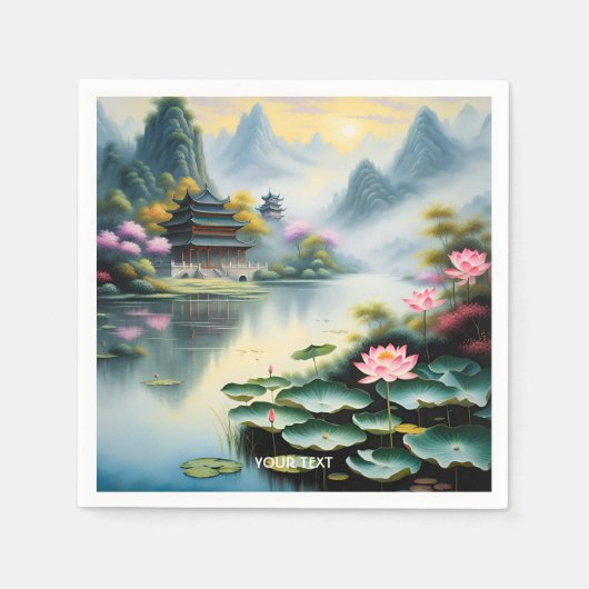 ファンタジーかわいい中国の鮮やかな湖の水色 スタンダードカクテルナプキン (正面)