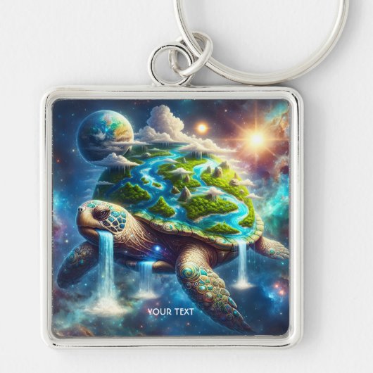 ファンタジーかわいい亀の宇宙地球 キーホルダー (正面)