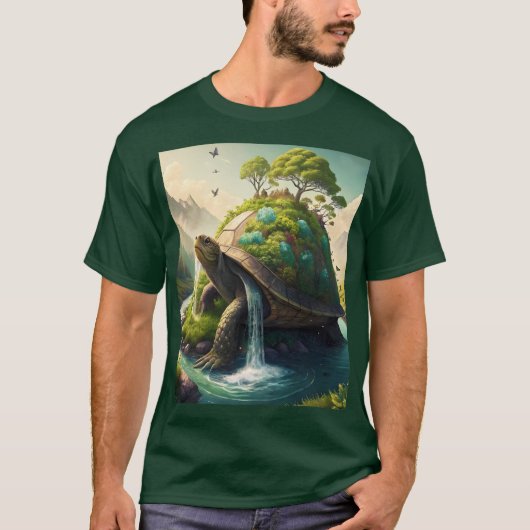 ファンタジーかわいい亀の滝森 Tシャツ (正面)