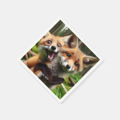 ファンタジーかわいい二キツネ林 スタンダードカクテルナプキン (角)