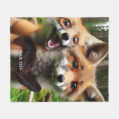 ファンタジーかわいい二キツネ林 フリースブランケット (正面(横))