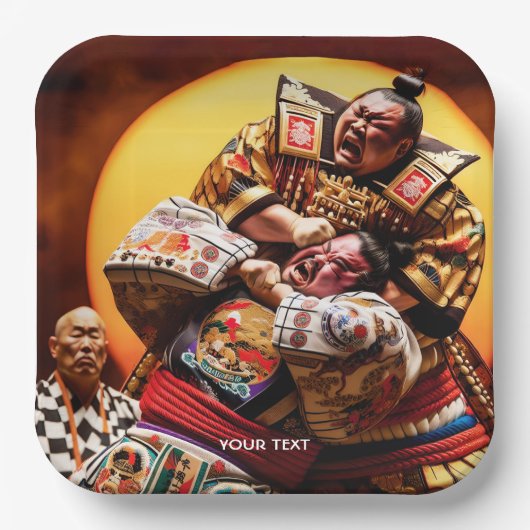 ファンタジーかわいい二人の力士 ペーパープレート (正面)
