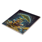 ファンタジーかわいい傘のカエル雨 タイル (側面)