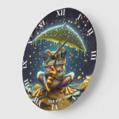 ファンタジーかわいい傘のカエル雨 ラージ壁時計 (傾斜)