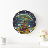 ファンタジーかわいい傘のカエル雨 ラージ壁時計 (ホーム)