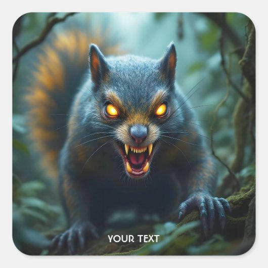 ファンタジーかわいい先史時代のリス怒リ スクエアシール (正面)