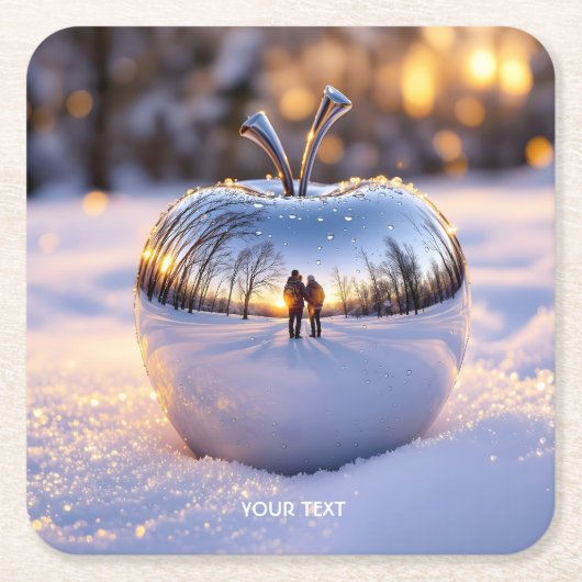 ファンタジーかわいい冬の雪りんご スクエアペーパーコースター (正面)