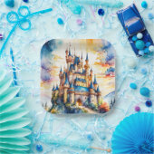 ファンタジーかわいい城の水彩林 ペーパープレート (パーティー)