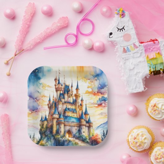 ファンタジーかわいい城の水彩林 ペーパープレート (パーティー)