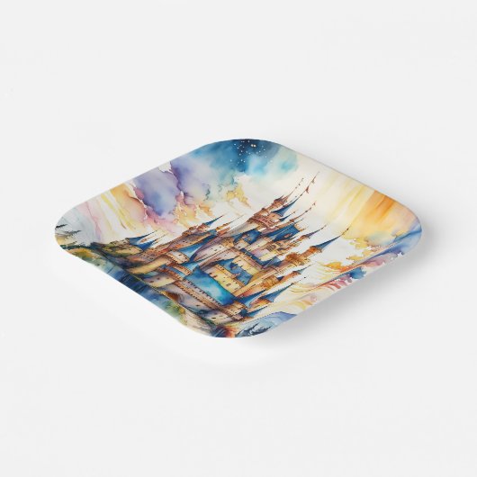 ファンタジーかわいい城の水彩林 ペーパープレート (傾斜あり)