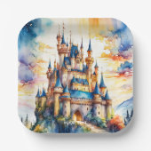 ファンタジーかわいい城の水彩林 ペーパープレート (正面)