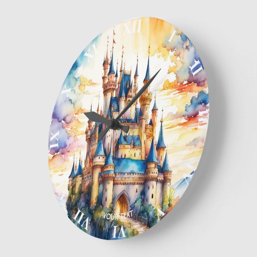 ファンタジーかわいい城の水彩林 ラージ壁時計 (傾斜)