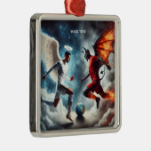 ファンタジーかわいい変なサッカーマッチ メタルオーナメント (右)