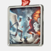 ファンタジーかわいい変なサッカーマッチ メタルオーナメント (左)