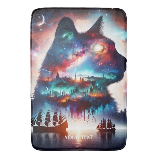 ファンタジーかわいい夢の宇宙猫 バスマット (正面縦)